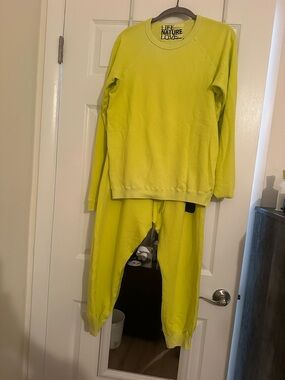 NATURAL LIFE Neon Yellow Track Jogger Set almost new pants and top